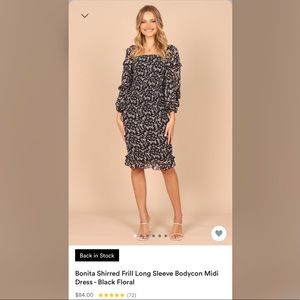 Petal & Pup Bonita Shirred Frill Long Sleeve Bodycon Midi Dress - Black Floral